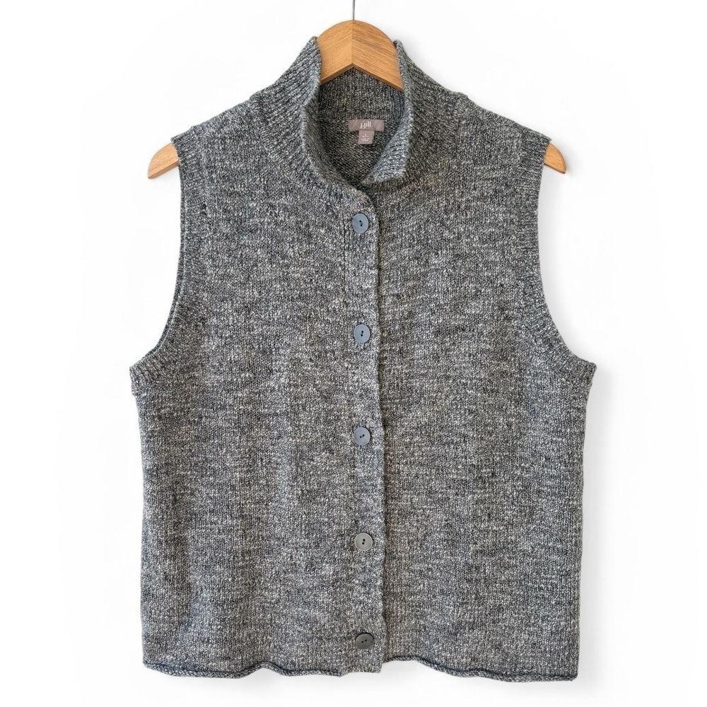 J Jill Wool Alpaca Blend Sweater Vest Gray Button Front Large Petite LP